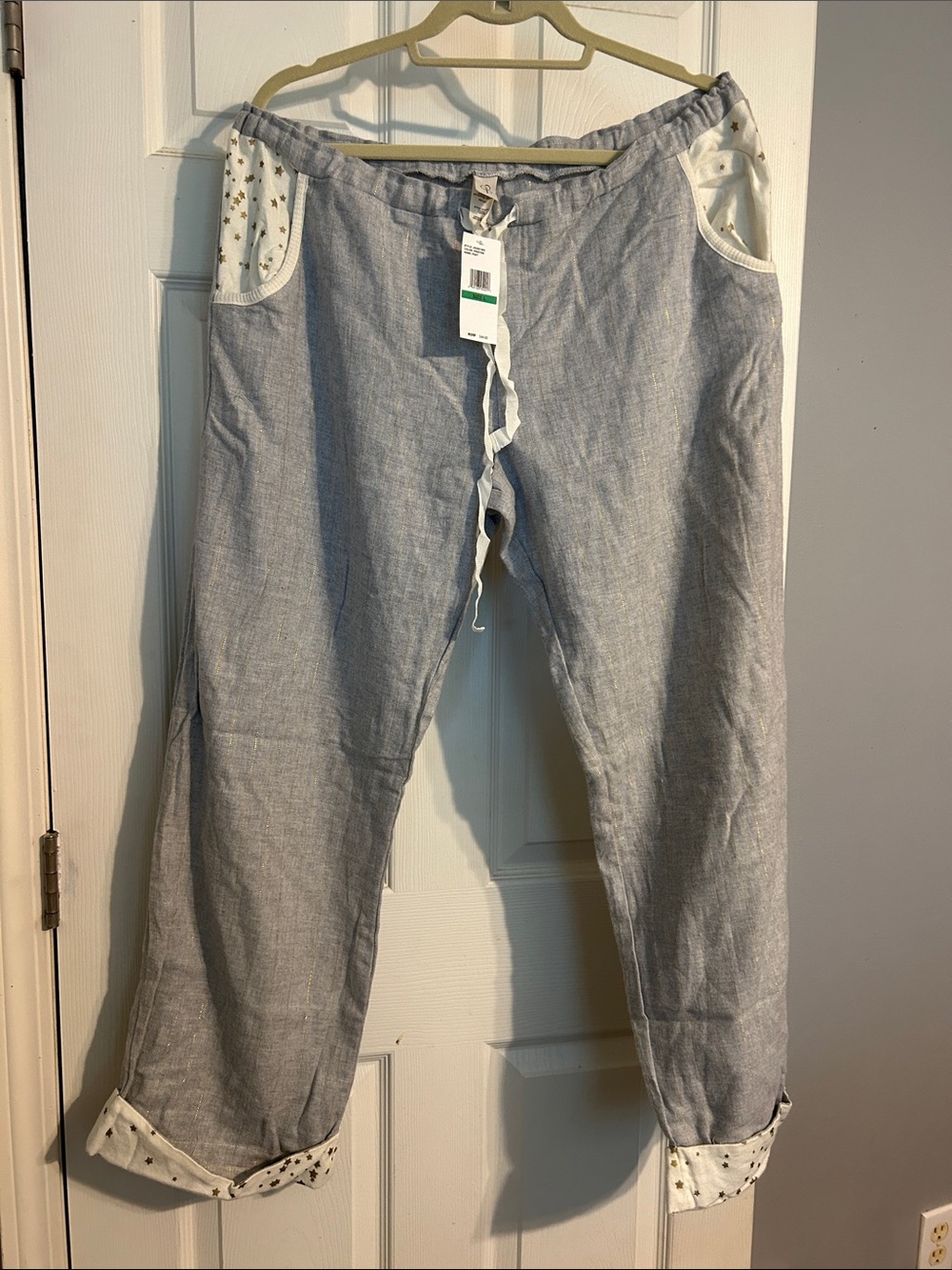 Light Gray Women's Drawstring Linen-Blend Pants